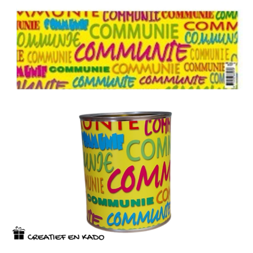 bliklabel communie, snoepblik communie