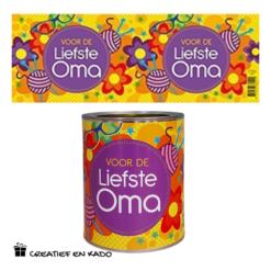 bliklabel liefste oma, snoepblik oma, kado oma, Moederdag