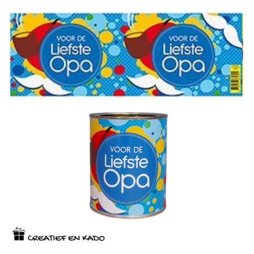 bliklabel liefste opa, snoepblik opa, kado opa