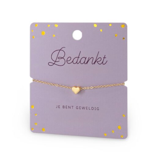 hart armband bedankt, kado afscheid, gouden hart armbandje, Bedankt je bent geweldig.