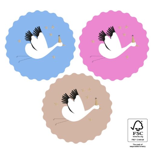 kadostickers babybird goud, sluitstickers ooievaar, inpakken baby