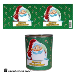 bliklabel merry christmas, snoepblik kerst, kerstpakket, kerstkadootje,