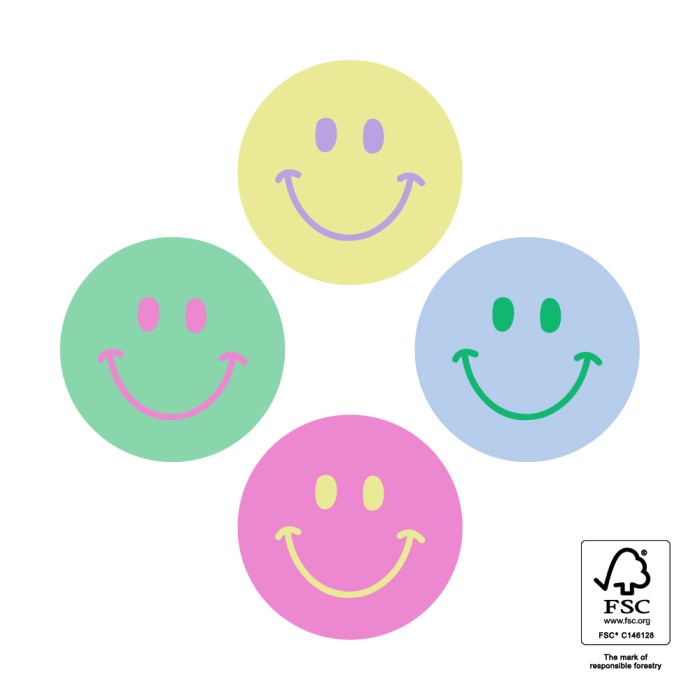 kadostickers smiley mini pastel, sluitstickers smileys, inpakken