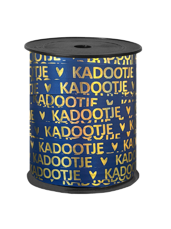 kadolint kadootje blauw goud, cadeaulint, krullint, inpakken