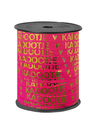 kadolint kadootje fuchsia goud, krullint, cadeaulint, inpakken