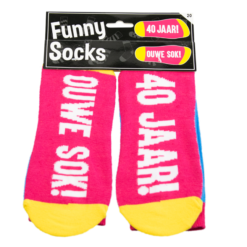 funny socks 40 jaar ouwe sok, grappige sokken, sokken met humor