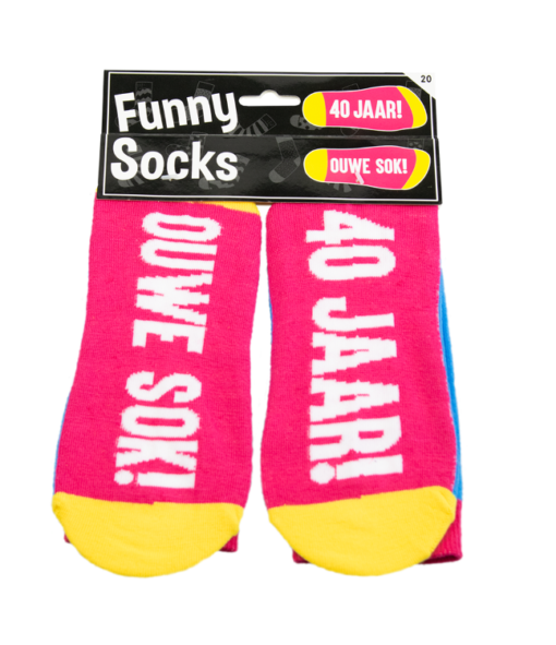 funny socks 40 jaar ouwe sok, grappige sokken, sokken met humor
