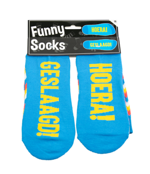 funny socks hoera geslaagd, kado diploma, examen kado