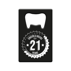 metalen bieropener 21 jaar, metal beer openers, kado verjaardag man