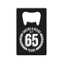 metalen bieropener 65 jaar, metal beer openers, kado verjaardag man