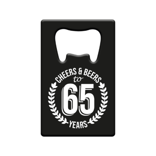metalen bieropener 65 jaar, metal beer openers, kado verjaardag man