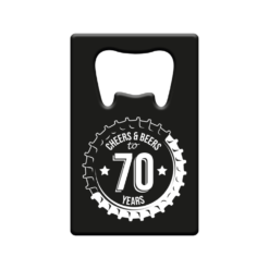 metalen bieropener 70 jaar, metal beer openers, kado verjaardag man