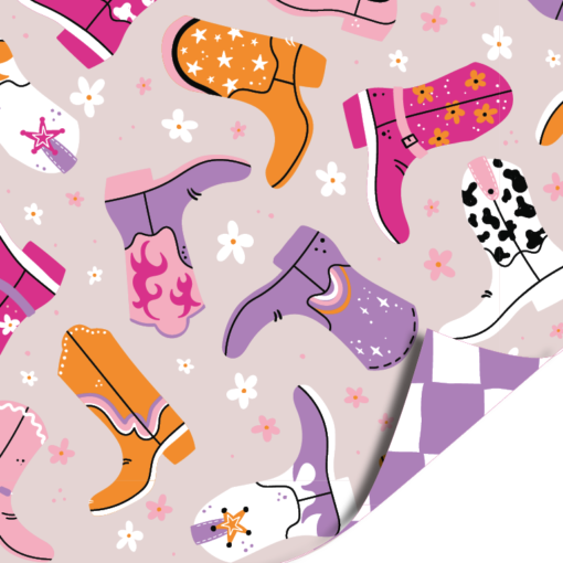inpakpapier lucky boots, kadopapier cowboylaarzen, inpakpapier meiden, inpakken