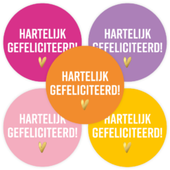 kadostickers hartelijk gefeliciteerd hartje, sluitstickers gefeliciteerd roze-paars serie, inpakken verjaardag