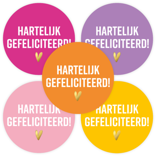 kadostickers hartelijk gefeliciteerd hartje, sluitstickers gefeliciteerd roze-paars serie, inpakken verjaardag