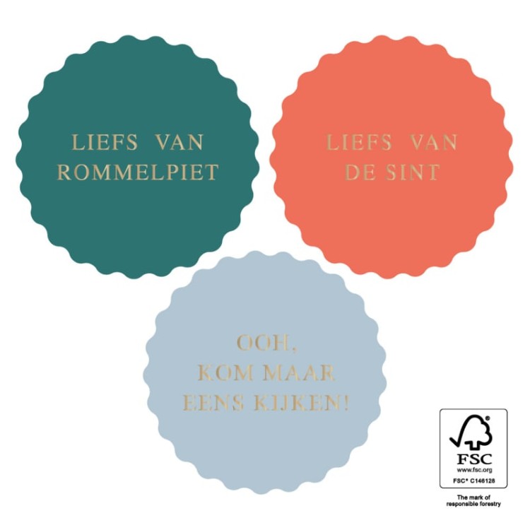 kadostickers sint liefs goud, 3 stuks groen serie, inpakken sinterklaas,