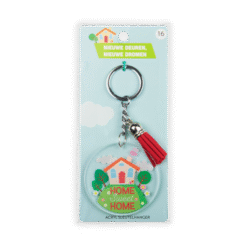 acryl sleutelhanger home sweet home, sleutelhanger woning, verpakking