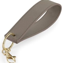 luxe sleutelhanger lederlook taupe, polsbandje taupe