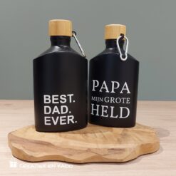 zwarte heupfles Vaderdag, best dad ever, papa mijn grote held, kado papa