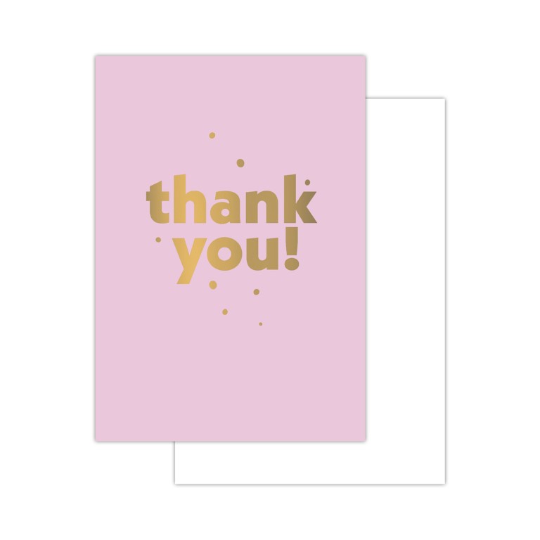roze mini kaartje Thank you! in goud