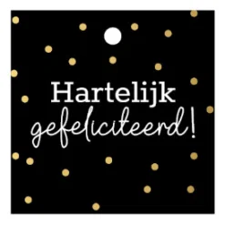 kadolabel hartelijk gefeliciteerd vierkant zwart