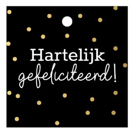 kadolabel hartelijk gefeliciteerd vierkant zwart
