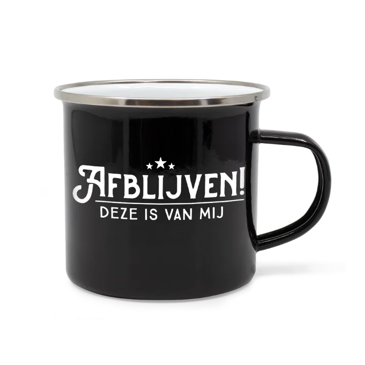 emaille mok afblijven! deze is van mij, lekker stoer