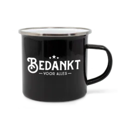 emaille mok bedankt, bedankt voor alles, lekker stoer