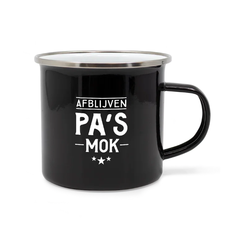 emaille mok pa's mok, afblijven pa's mok, lekker stoer