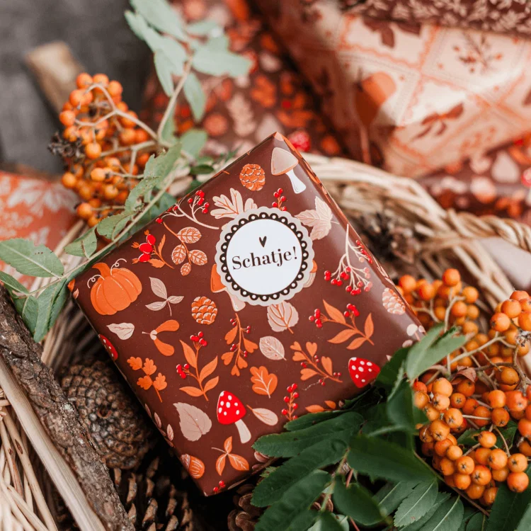 inpakpapier autumn forest, stickervel autum vibes, inpakinspiratie, printje van de week
