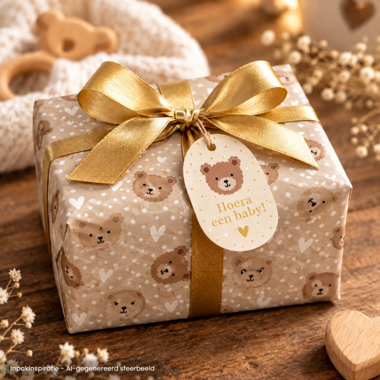 inpakpapier little bear beige, kadosticker little bear, inpakinspiratie, printje van de week