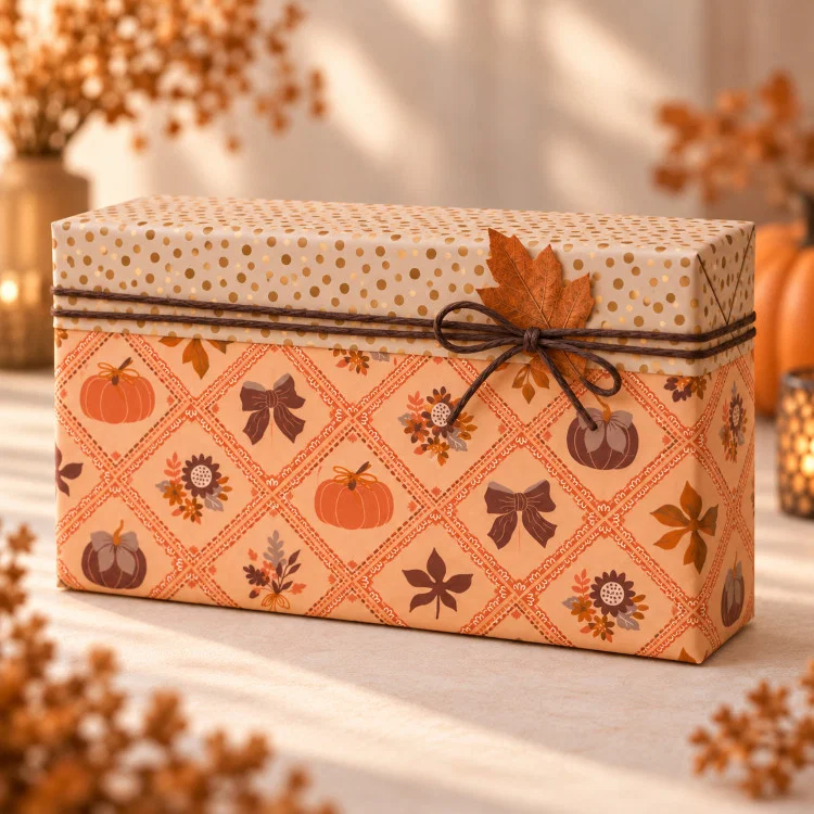 inpakpapier luxury pumpkins dubbelzijdig, inpakken halloween, inpakken herfst, inpakinspiratie, sfeerbeeld