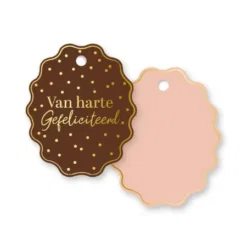 kadolabel van harte gefeliciteerd bruin, inpakken