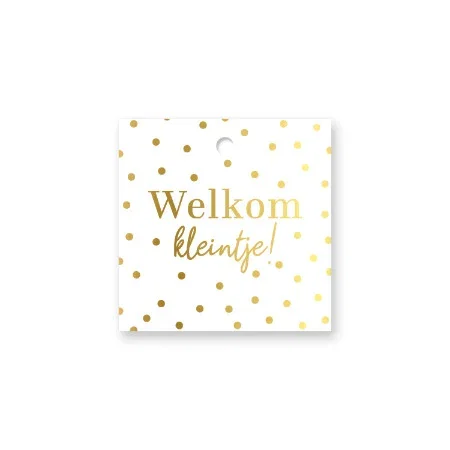 kadolabel welkom kleintje, wit stippen, inpakken
