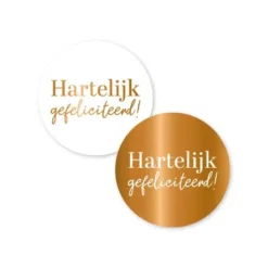 kadostickers hartelijk gefeliciteerd, koper-wit 2 stuks