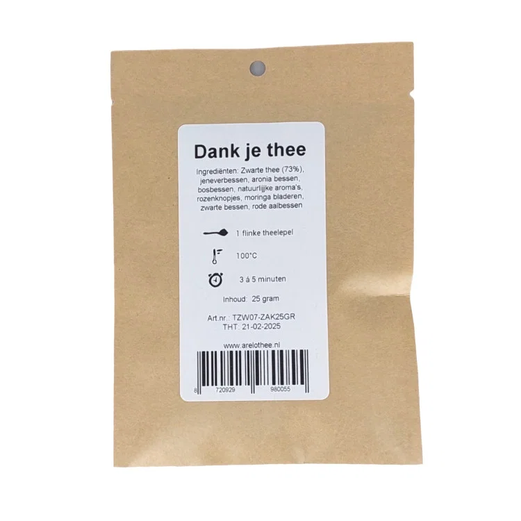 zakje dankje thee, 25 gram, achterzijde