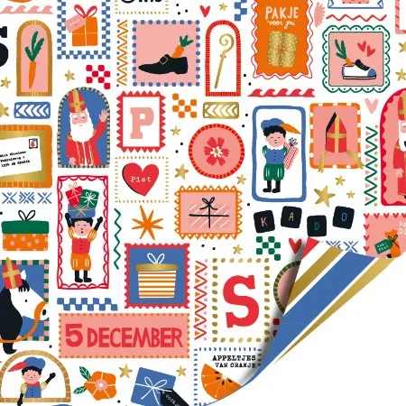 inpakpapier sinterklaas pret voorzijde, inpakken sinterklaas, inpakinspiratie, sfeerbeeld