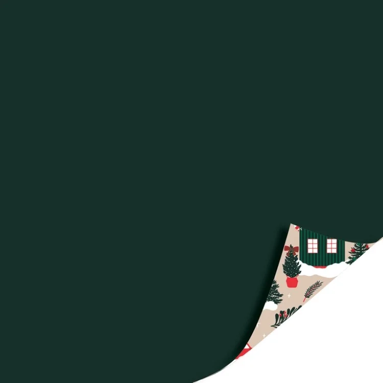 Inpakpapier winter houses, effen donkergroene achterzijde