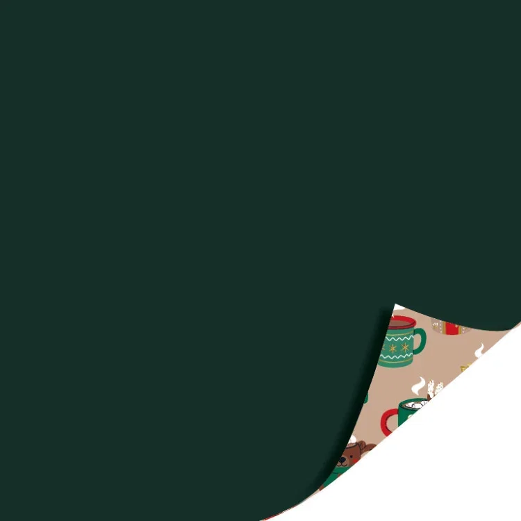 Inpakpapier xmas mugs, effen donkergroene achterzijde