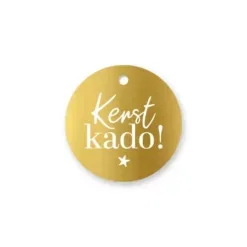 Rond kadolabel kerst kado in goud, 60 mm