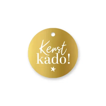 Rond kadolabel kerst kado in goud, 60 mm