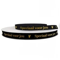 satijnlint speciaal voor jou zwartgoud, 12 mm, inpakken, kadolint